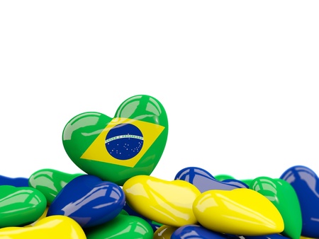 Herzen in grün, blau und gelb mit der Brasilianischen Flagge aufgedruckt